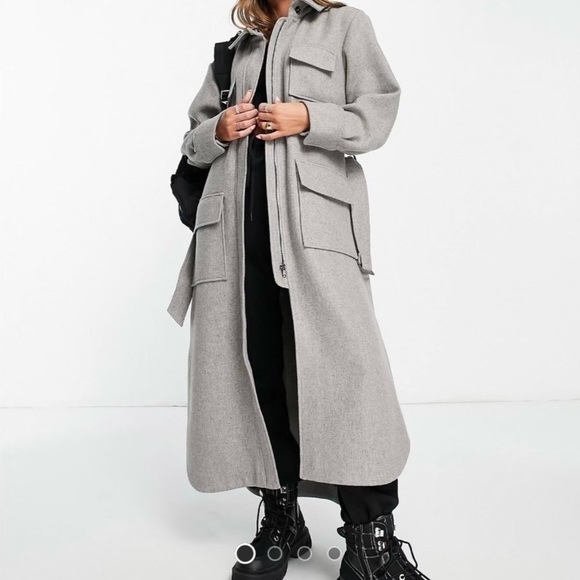 Topshop Jackets & Blazers - Topshop Gray longline belted utility coat size US 4